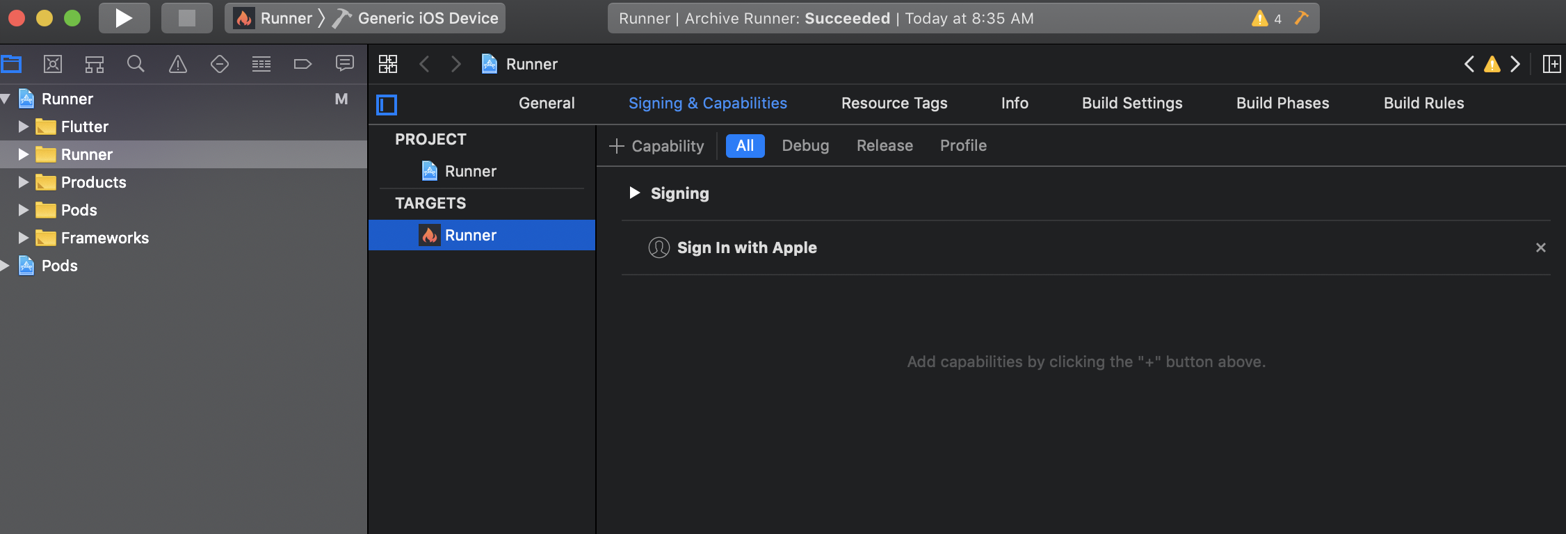 Add the Sign In with Apple Capability in Xcode