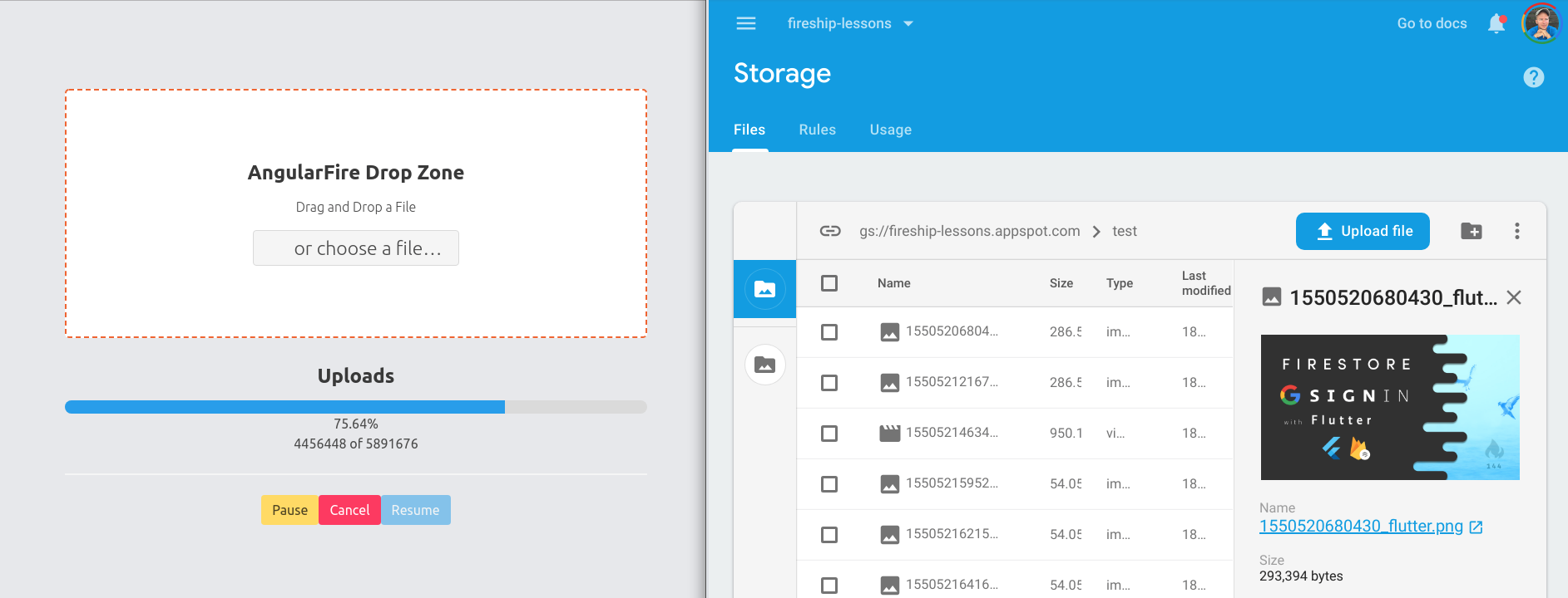 Firebase storage demo with multiple files