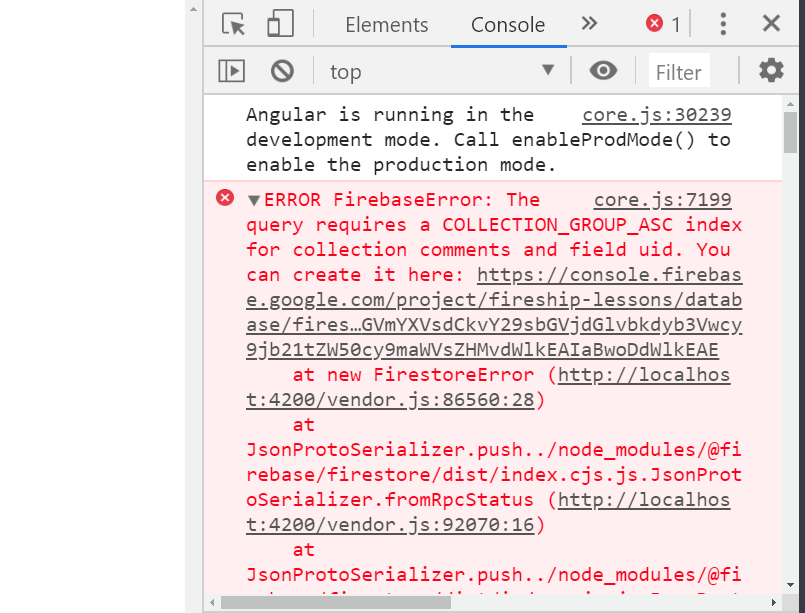 If you see a Firestore index error, just click the link in the error to fix it