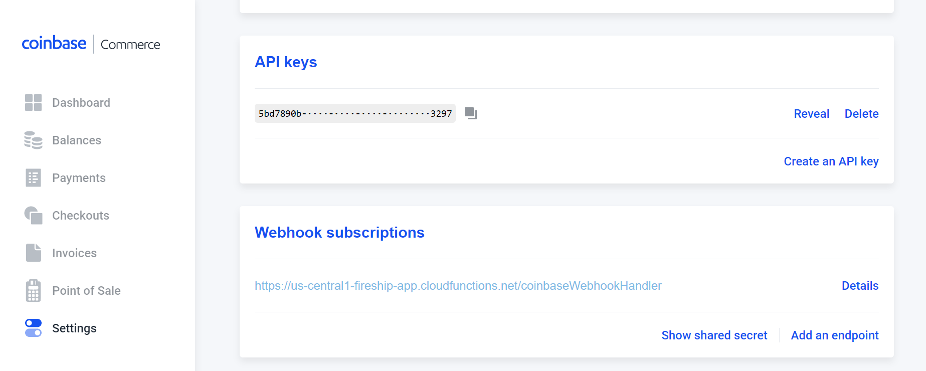 Coinbase API keys