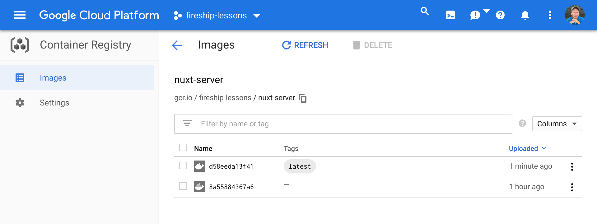 You should now see your image in the Container Registry on GCP
