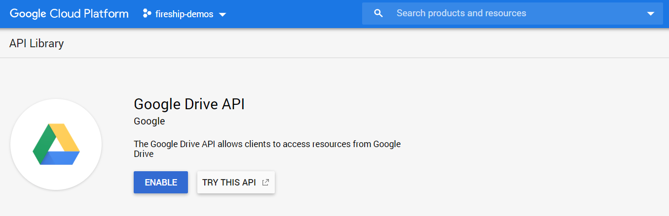 Enable the Google Drive API for example