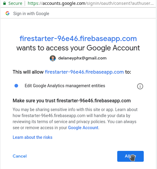 Additional scopes requested for firebase auth