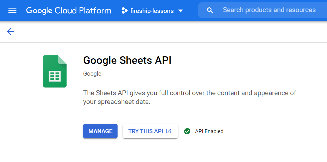 Enable Google Sheets API