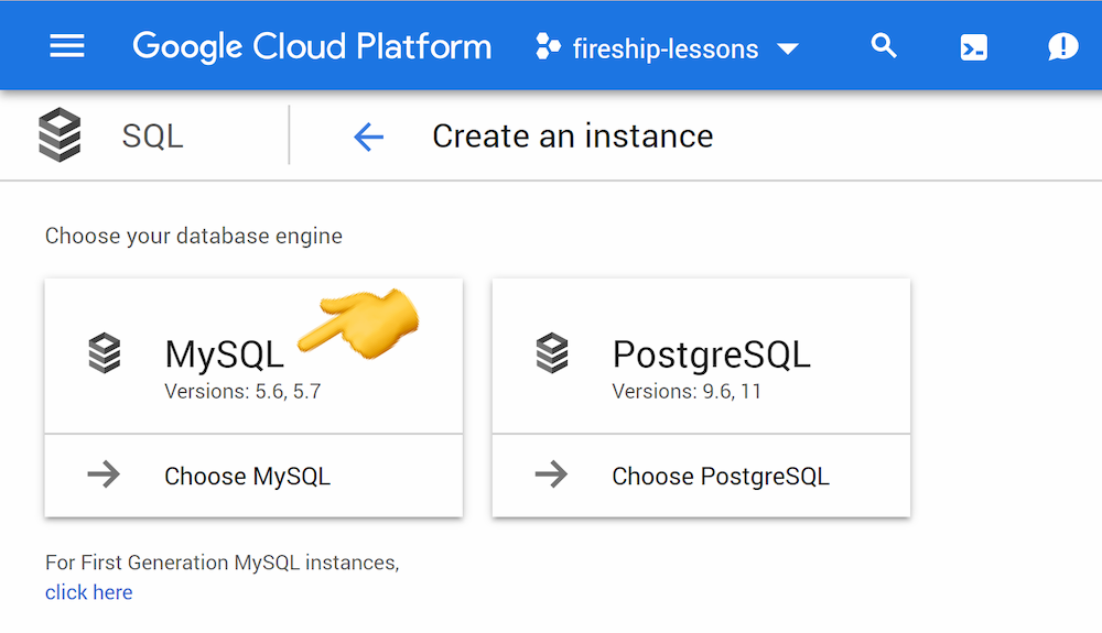 Choose MySQL for this lesson