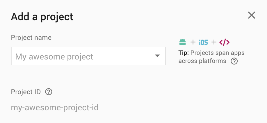 Create a new project from the Firebase Console