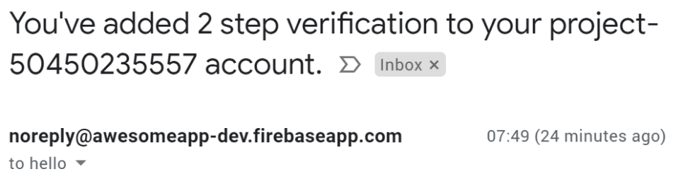 2 step verification confirmation from Firebase