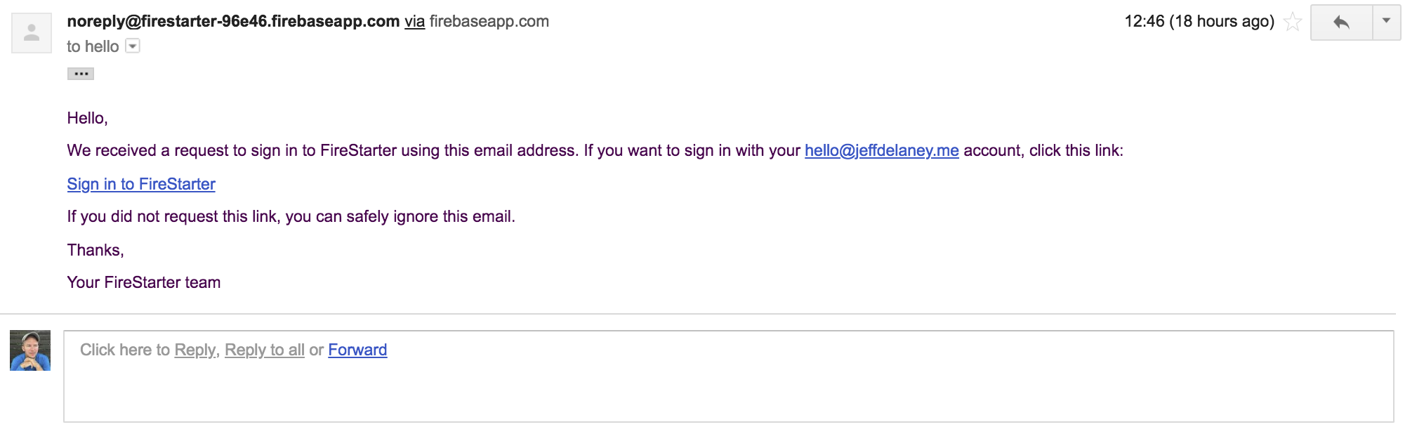 Auth email sent by Firebase