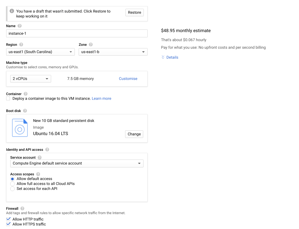 The recommended VM settings for Coder on GCP