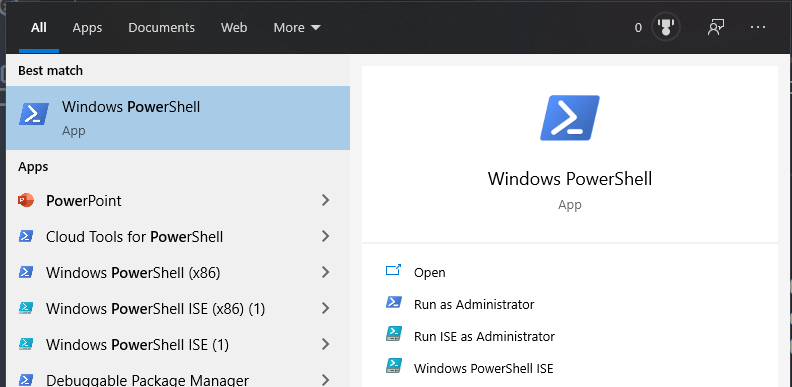 Open PowerShell in Windows 10 as an administrator