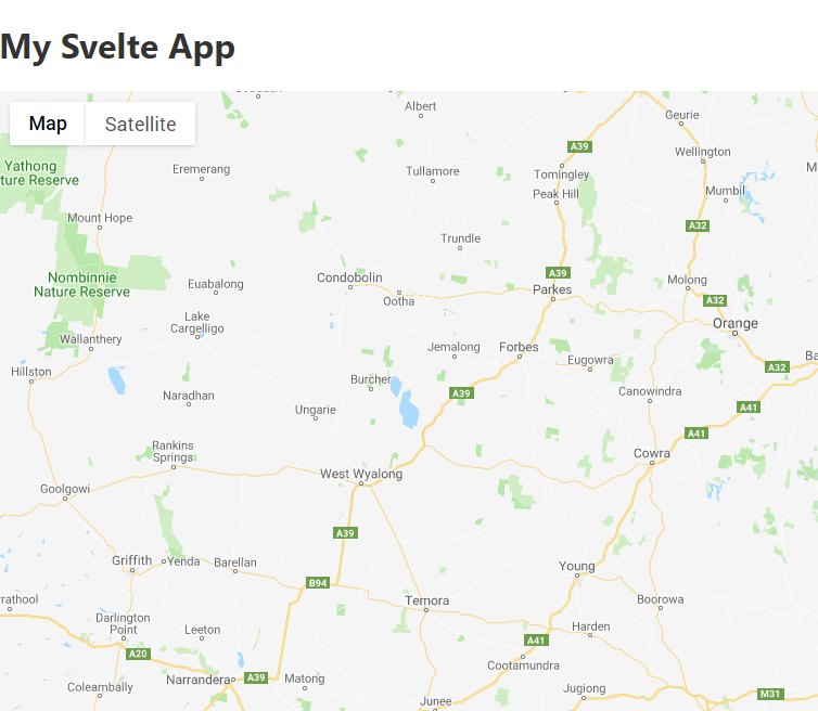 Google Maps running in Svelte 3